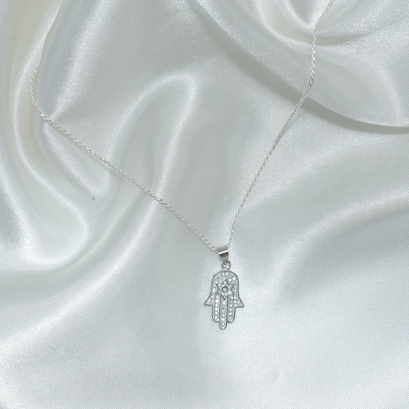 Hamsa Hand Pendant with Star of David Necklace - 925 Sterling Silver Necklace - Protection Jewelry