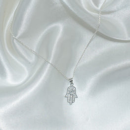 Hamsa Hand Pendant with Star of David Necklace - 925 Sterling Silver Necklace - Protection Jewelry