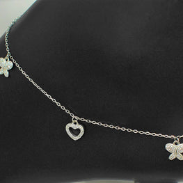 Heart Cubic Zirconia 925 Sterling Silver Anklet