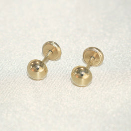 14K Solid Yellow Gold Semi Ball Earrings, Dainty Screw Back Studs For Her( 3mm-5mm )