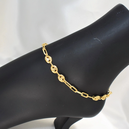 Puffed Mariner Anklet - Gold Plated Tobillera Paper Clip Chain Anklet - Size 10"