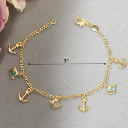 Fish and Anchor Bracelet, Dainty Gold Plated Bracelet, Charm Bracelet for Girls