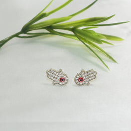 Hamsa Hand Studs Red Blue Eye Sterling Silver Earrings Dainty Protection Studs