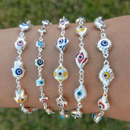 Multicolor EvilEye Bracelet 925 Sterling Silver Protection Pulsera7.5"- BrazilAJ