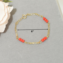 Red Bead Protection Baby, Mother Bracelet Gold Plated Figaro Style Bracelet Gift- 6",7.5"