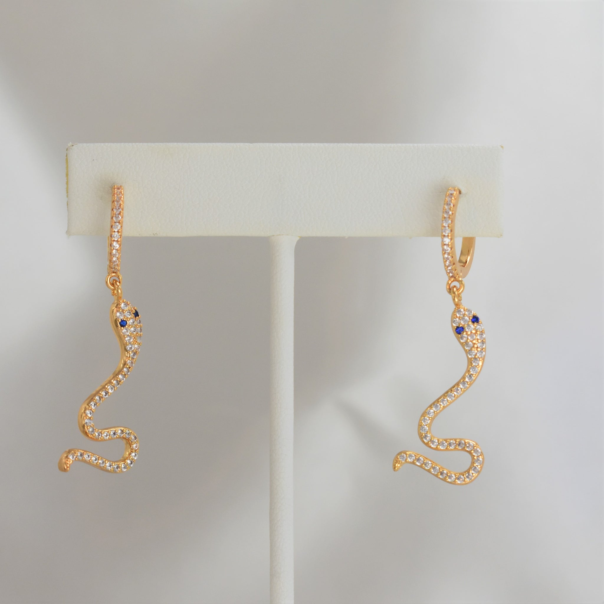 Snake Hoop Gold Earring - Embellished Gold Plated Dangle Drop Huggies