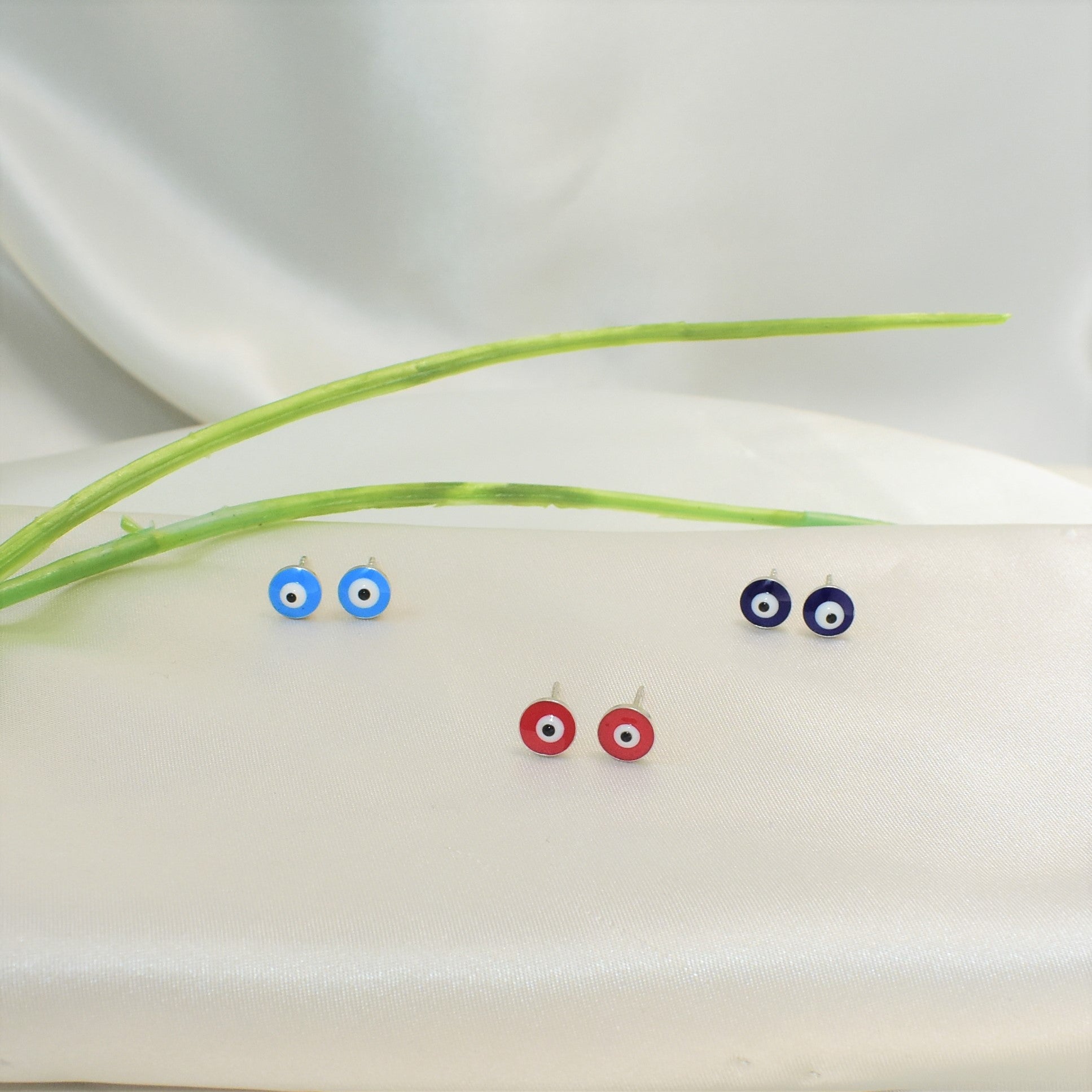 Red Blue Evil Eye studs Sterling Silver Round Protection Earrings Gift For her