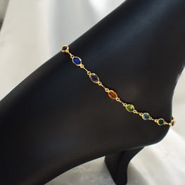 Colorful Anklet Gold Plated Tobillera de crystal 10'' - Everyday Minimalist Ankle Bracelet for Women