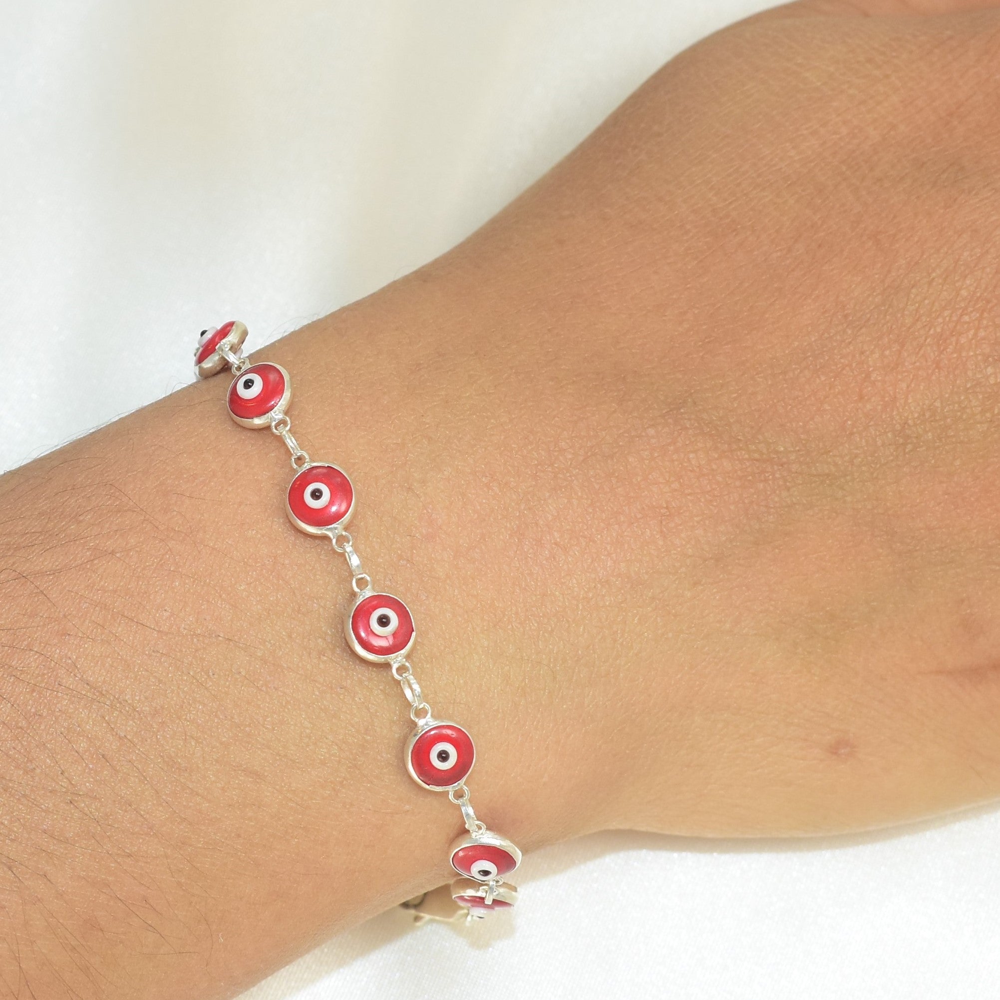 Red Evil Eye Protection Bracelet Ojo Pulsera Gift for Her-7.5"