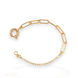 Half Paper Clip Half Tennis Bracelet - Gold Plated Dainty Minimalist Bracelet for Everyday Stack