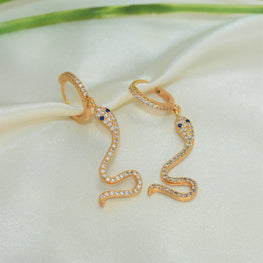 Snake Hoop Gold Earring - Embellished Gold Plated Dangle Drop Huggies