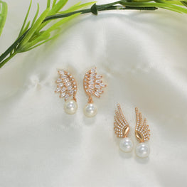 Angel Earrings CZ Pearl Drop Stud Gold Plated Bridal Statement Earrings Gift