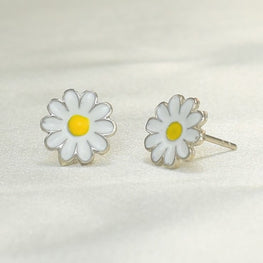 Sterling Silver Daisy flower Stud Earrings and Necklace Jewelry Set Gift For Her