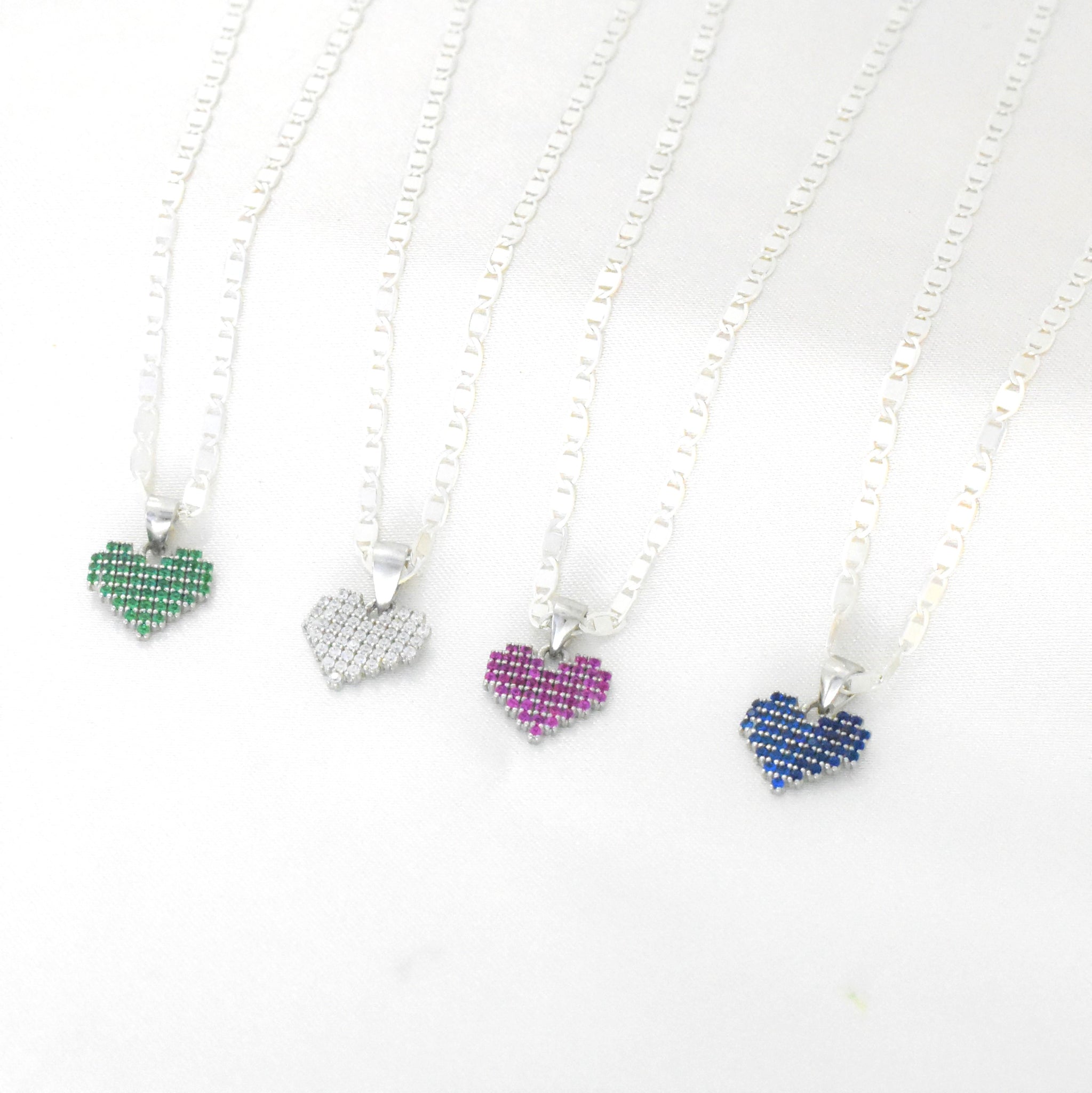 Sterling Silver Multi Color Stone Heart Necklace and Earring Jewelry Set