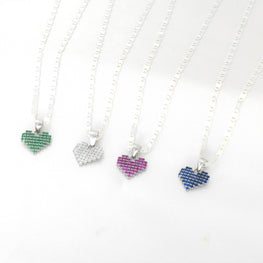 Sterling Silver Multi Color Stone Heart Necklace and Earring Jewelry Set