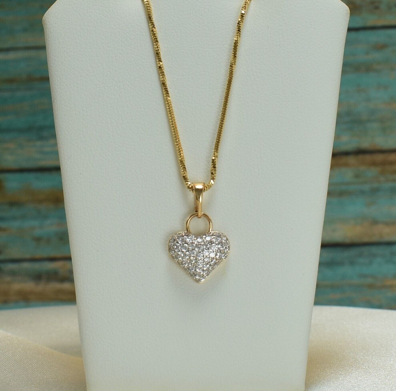 Sparkling Heart Pendant - Gold Plated Love Charm Necklace - Gift for Wife Girlfriend