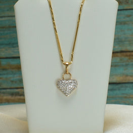 Sparkling Heart Pendant - Gold Plated Love Charm Necklace - Gift for Wife Girlfriend