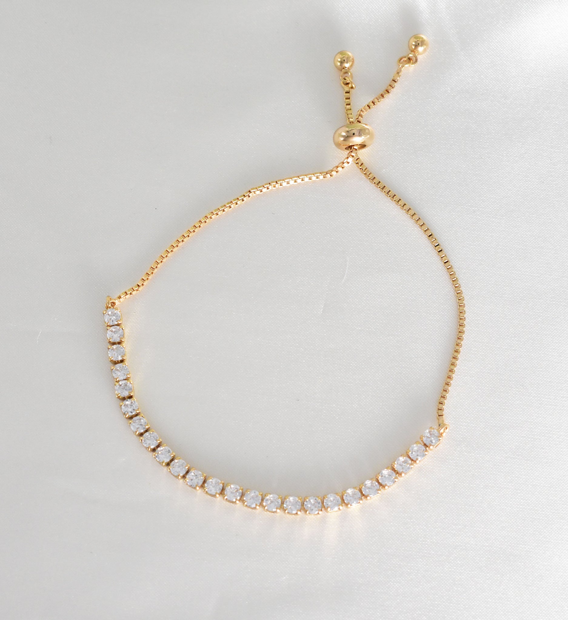 Tennis Adjustable Bracelet - Gold Plated Minimalist Bracelet 10" - Gift for Bridesmaids