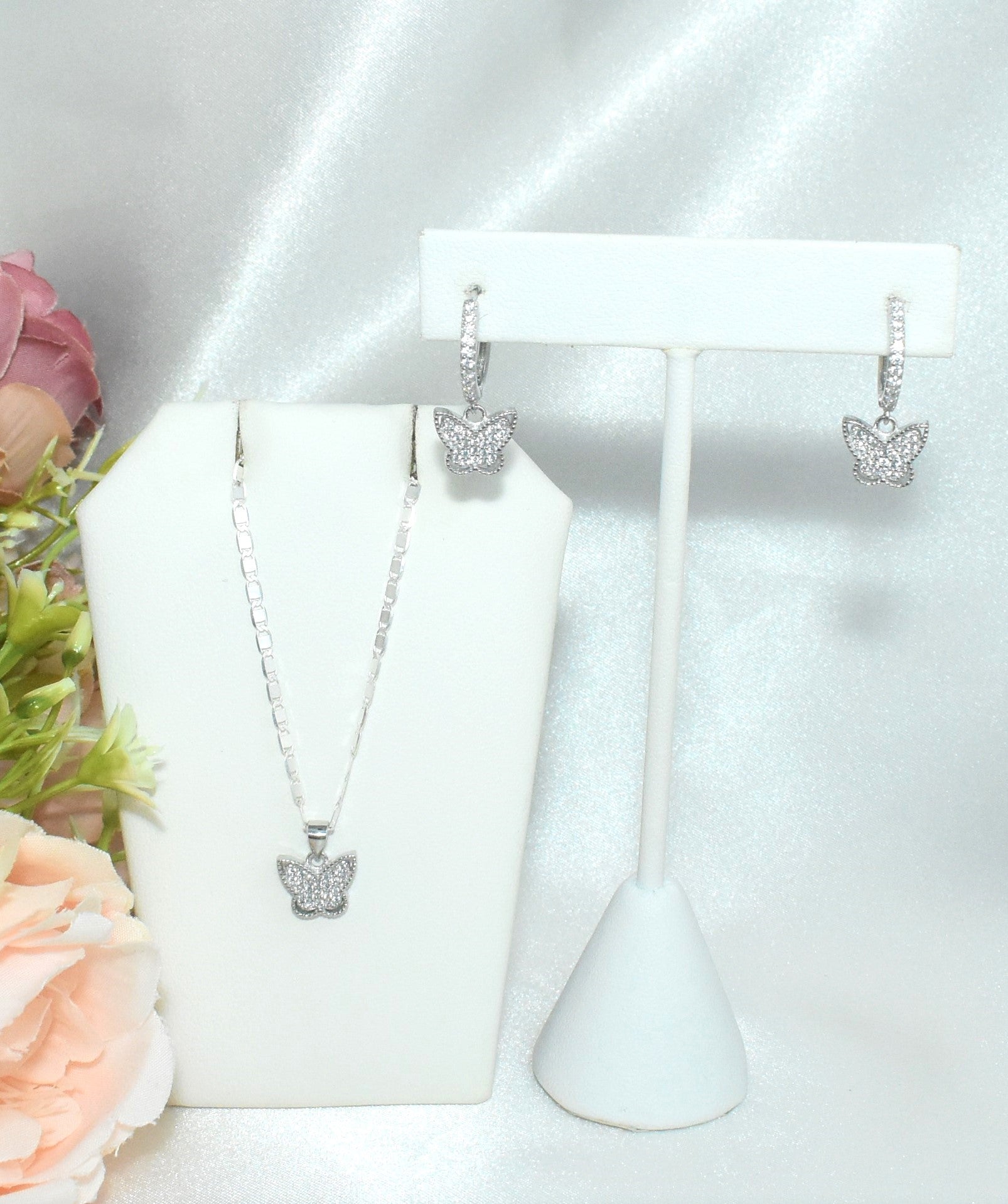 Sterling Silver Butterfly Earring and Necklace Jewelry Set