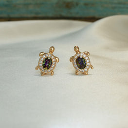 Sea Turtle Huggies - Gold Plated Multi Color Earrings for Everyday Stack - Ocean Lovers Jewelry