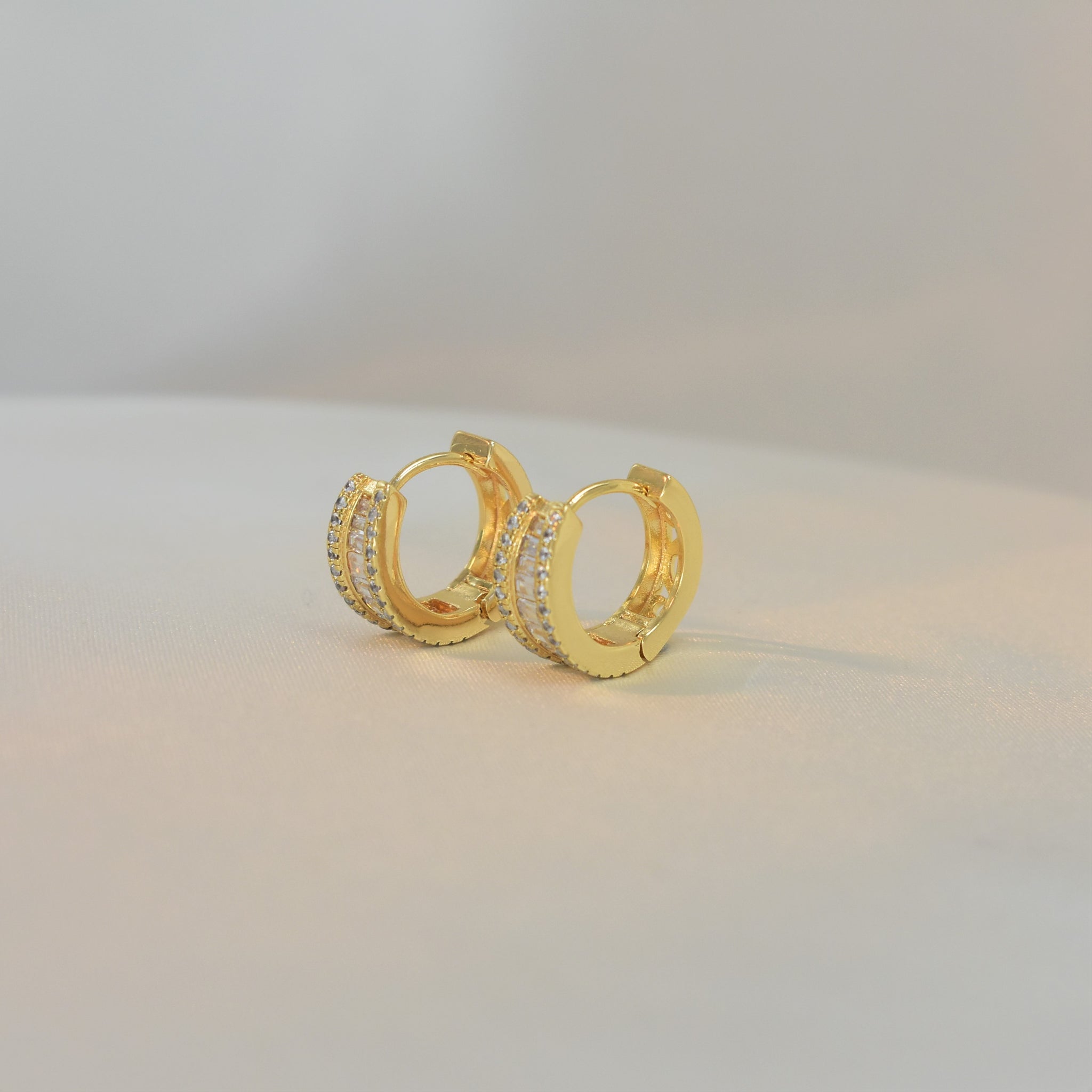 Baguette Gold Hoops - Stackable Gold Plated Everyday Huggies Earrings for her