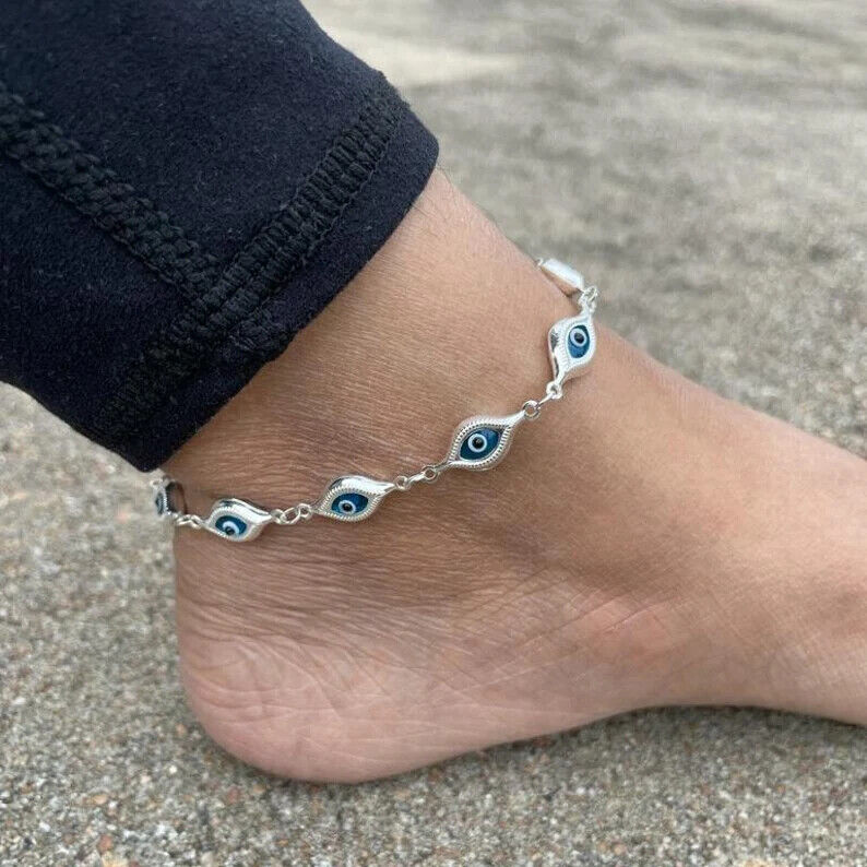 Blue Evil Eye Anklet - 925 Sterling Silver - Protection Anklet - Gift for her