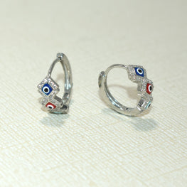 Evil Eye Huggies,925 Silver Earrings, Multi Color Evil Eye CZ Hoop Earrings, Gift for her