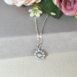 Daisy Flower Pendant Necklace 925 Sterling Silver Floral Chain Daisy Charm Gift For her