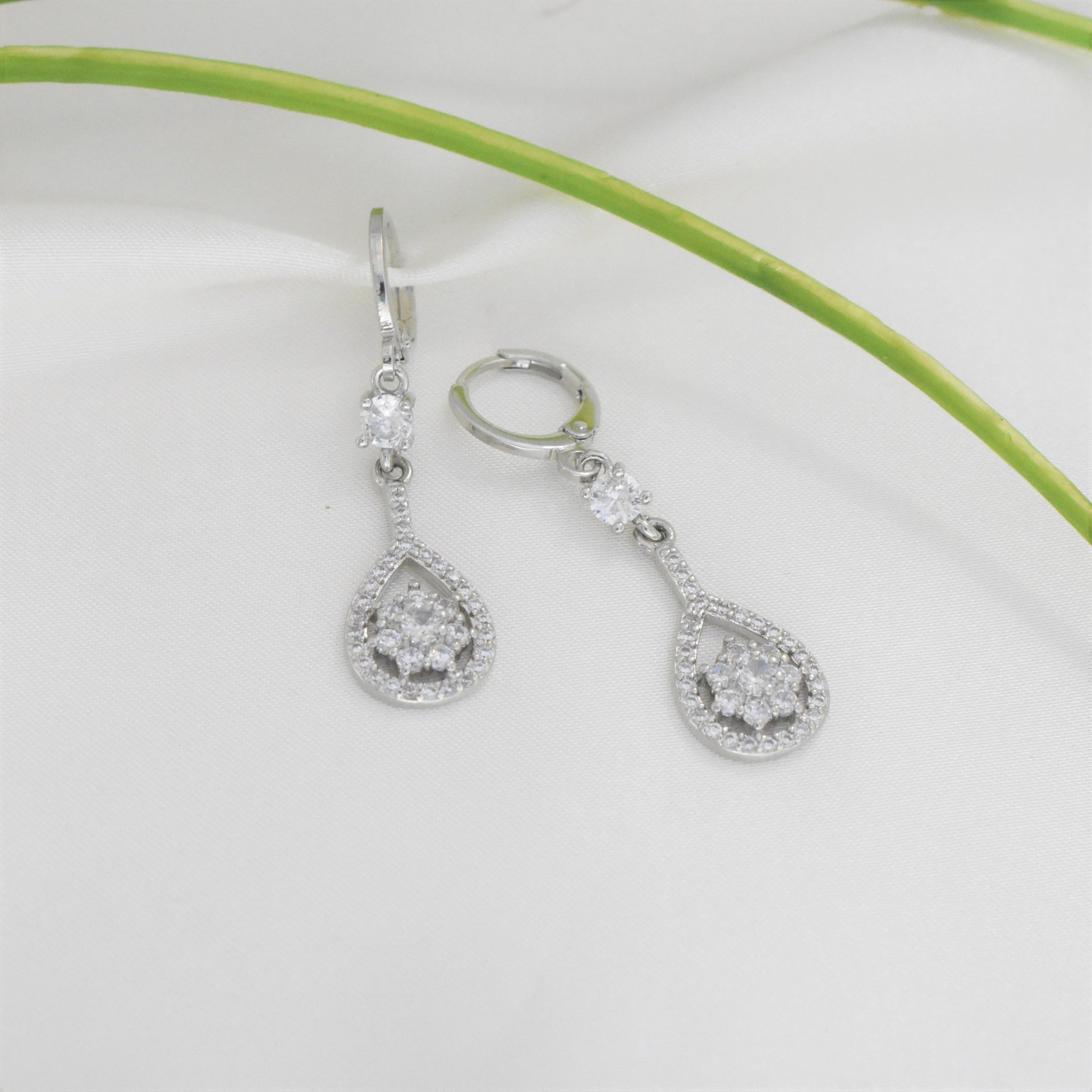 Floral Dangle Drop Earrings - 925 Sterling Silver - Bridal Statement Earrings