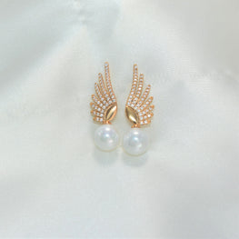 Angel Earrings CZ Pearl Drop Stud Gold Plated Bridal Statement Earrings Gift