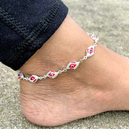 Red Evil Eye Anklet - 925 Sterling Silver - Protection Anklet - Gift for her