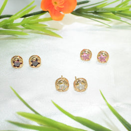 Colorful Gemstone Star Studs Gold Plated Round Earrings Dainty Stud Gift For Her