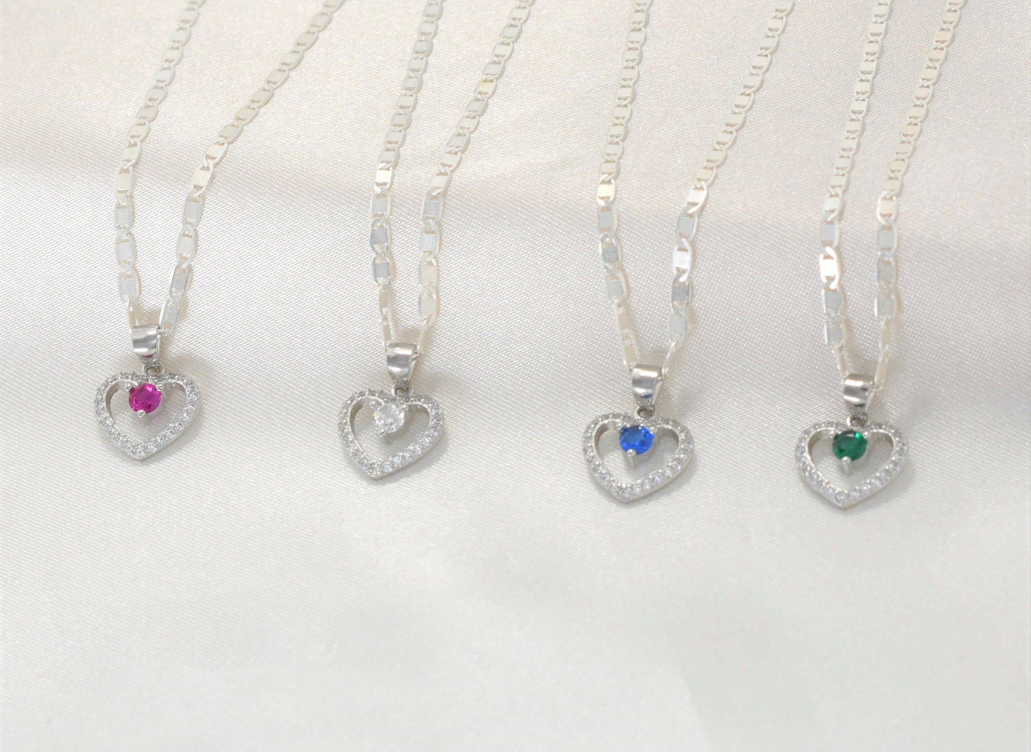 Sterling Silver Multi Color Stone Hollow Heart Necklace and Earring Jewelry Set