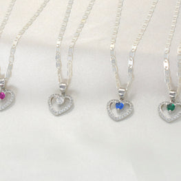 Sterling Silver Multi Color Stone Hollow Heart Necklace and Earring Jewelry Set