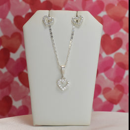 Sterling Silver Heart Necklace and Stud Earring Jewelry Set