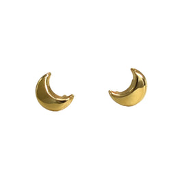 14K Solid Yellow Gold Moon Earrings -Crescent, Half Moon, Screw Back Studs, Gift