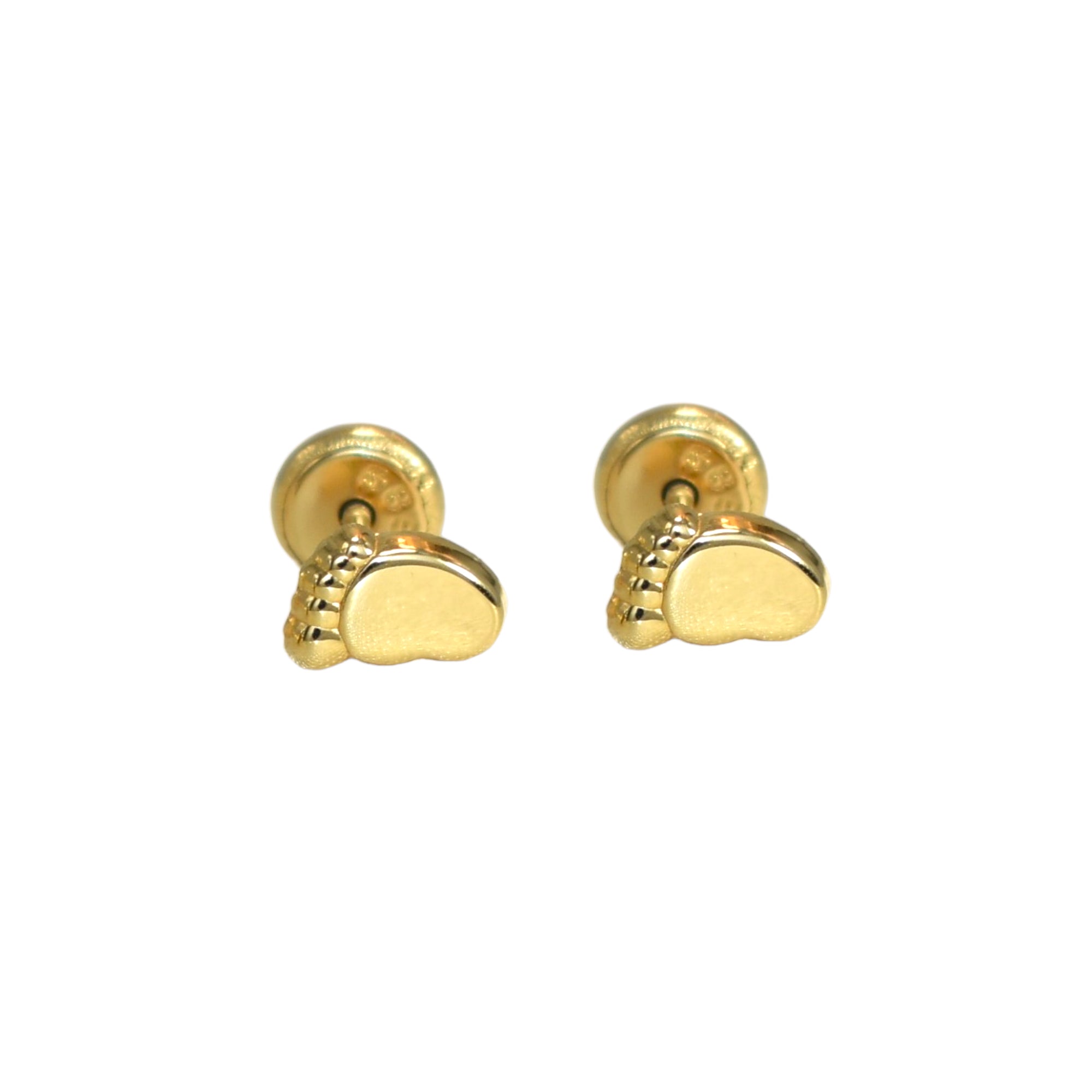 14K Solid Yellow Gold Baby Foot Earrings, Dainty Screw Back Studs, Gift For Her