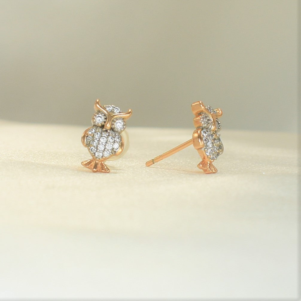 Gold plated OWL Stud Earrings, Animal Earrings, Animal Studs