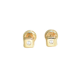 14K Solid Yellow Gold Square Earrings, CZ, Dainty Screw Back Studs, Gift for Her