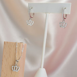 Sterling Silver Crown Earring and Necklace Jewelry Set