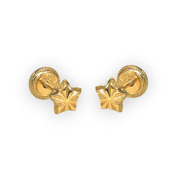 14K Solid Yellow Gold Star Earrings ,Diamond Cut Screw back Studs, Gift For Her