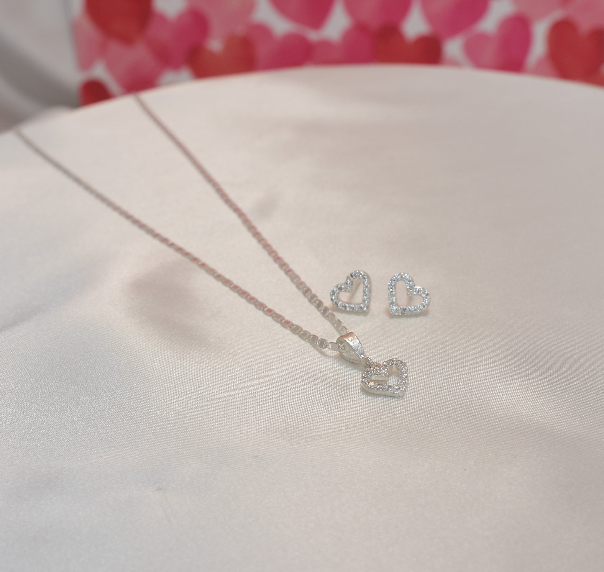 Sterling Silver Heart Necklace and Stud Earring Jewelry Set