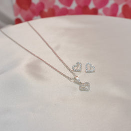 Sterling Silver Heart Necklace and Stud Earring Jewelry Set