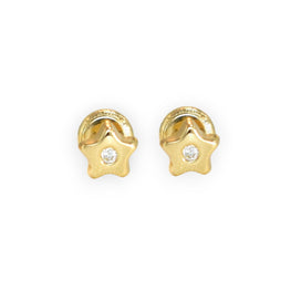 14K Solid Yellow Gold Star Earrings, Dainty CZ Screw back Studs, Gift for Her