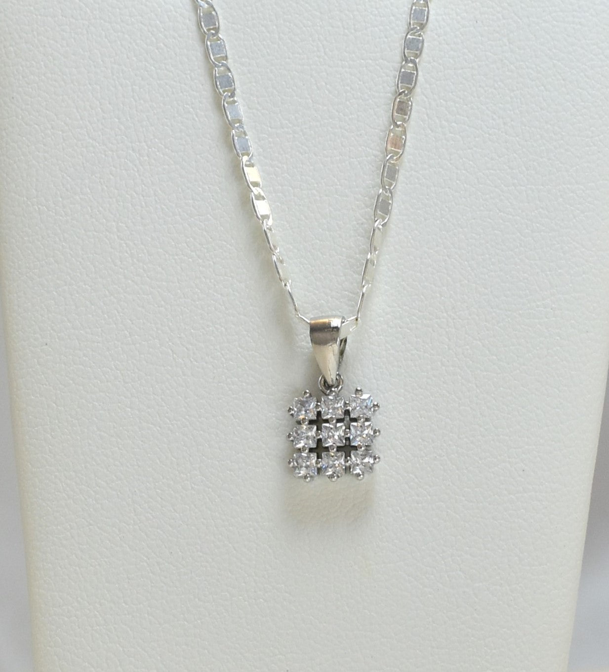 Sterling Silver Tiny Square CZ Cluster Earrings and Necklace Jewelry Set