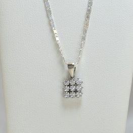 Sterling Silver Tiny Square CZ Cluster Earrings and Necklace Jewelry Set