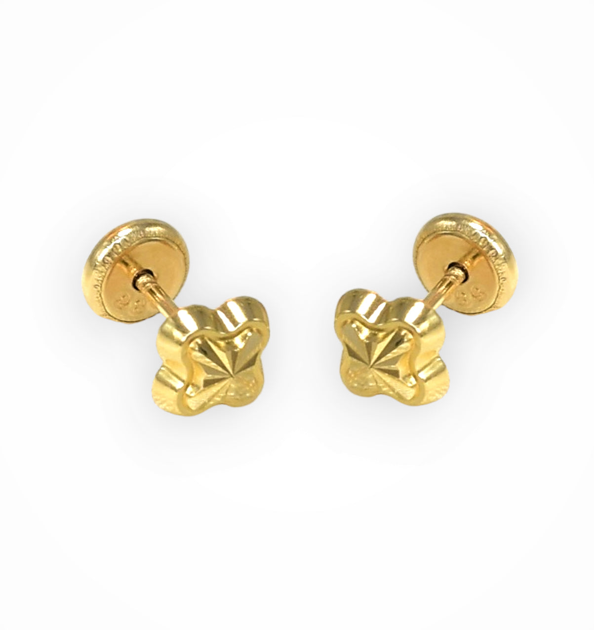 14K Solid Yellow Gold Flower Earrings, Dainty Minimal Screw Back Studs, Gift For Her