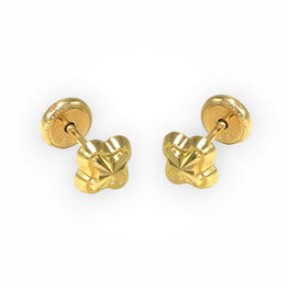 14K Solid Yellow Gold Flower Earrings, Dainty Minimal Screw Back Studs, Gift For Her